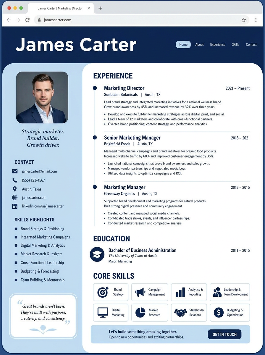 Résumé website sample built by Web Bloom